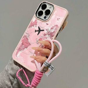 Pink Map Design I-Phone 16 pro max Case with Strap